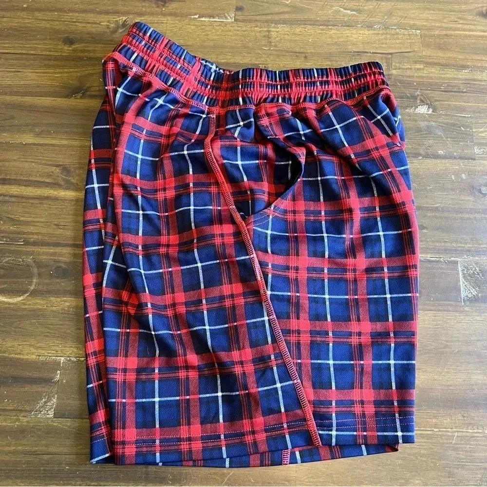 Rhone Plaid Check Shorts Grid Red Blue Medium Elastic Waist - Picture 4 of 9